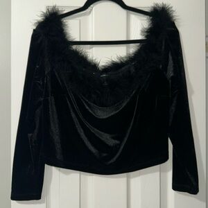 Velvet and feather top